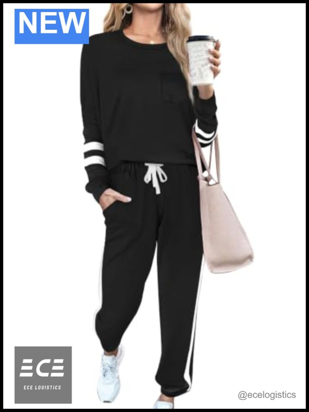 2 Piece Lounge Set Sweatsuit Pullover Top Drawstring Sweatpants Soft Stretch
